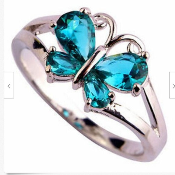 Silver Butterfly Cocktail Ring Size 11 Green Cubic Zirconia Rhodium Plated - Picture 4 of 5